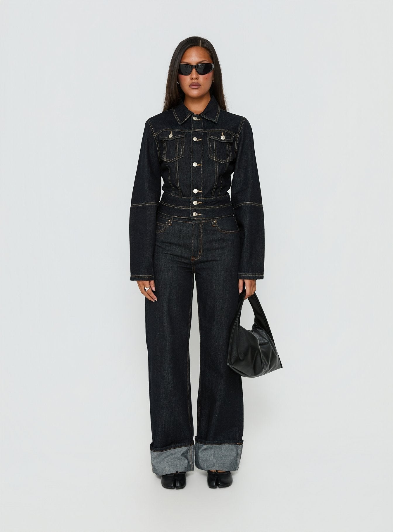 Remara Cinched Denim Jacket Dark Blue Wash
