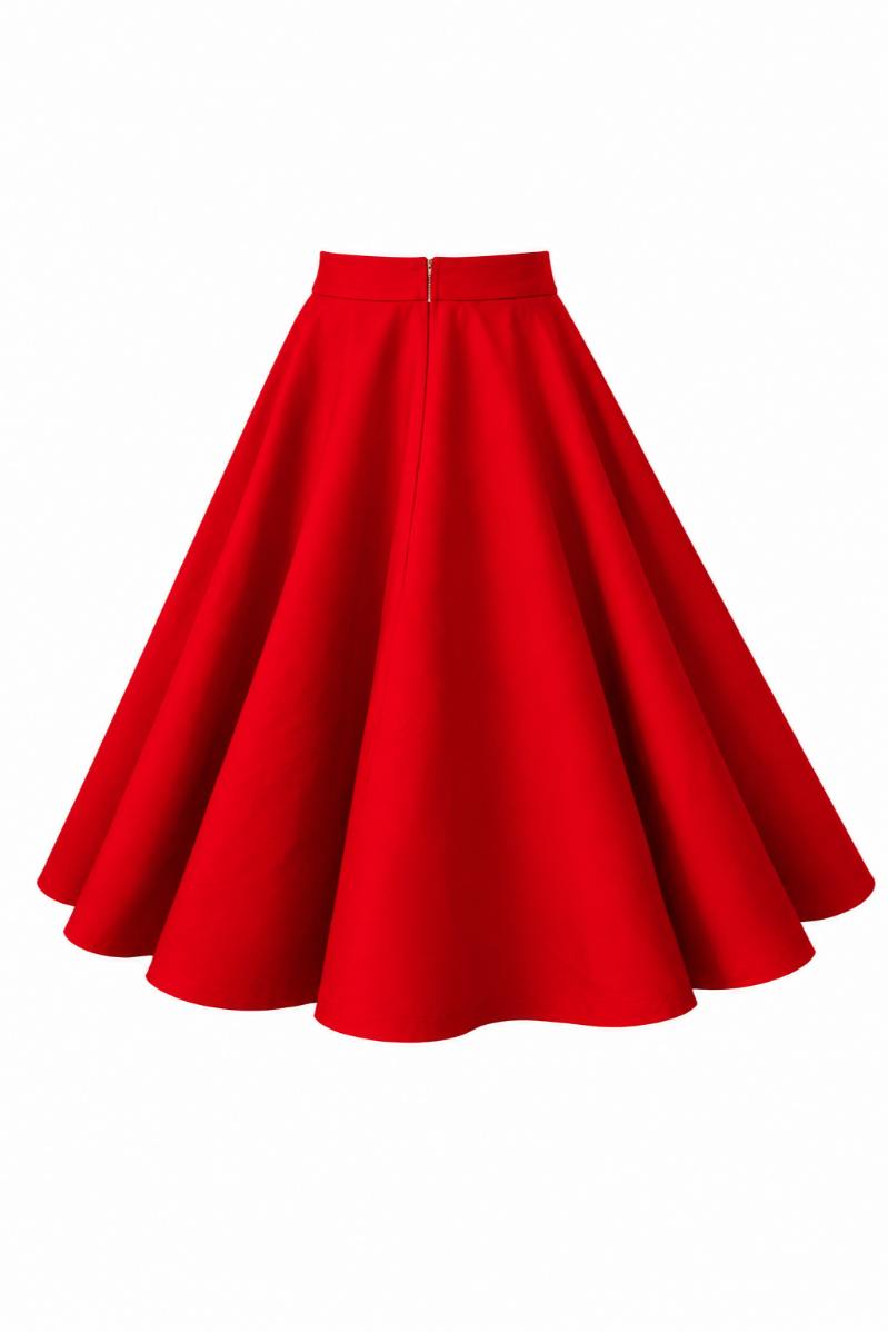 Maisie Red Plain Full Circle Swing Skirt