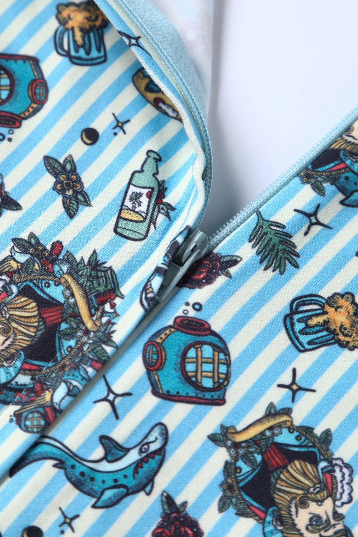 Janice Sleeved Tea Dress in Blue Striped Nautical Print