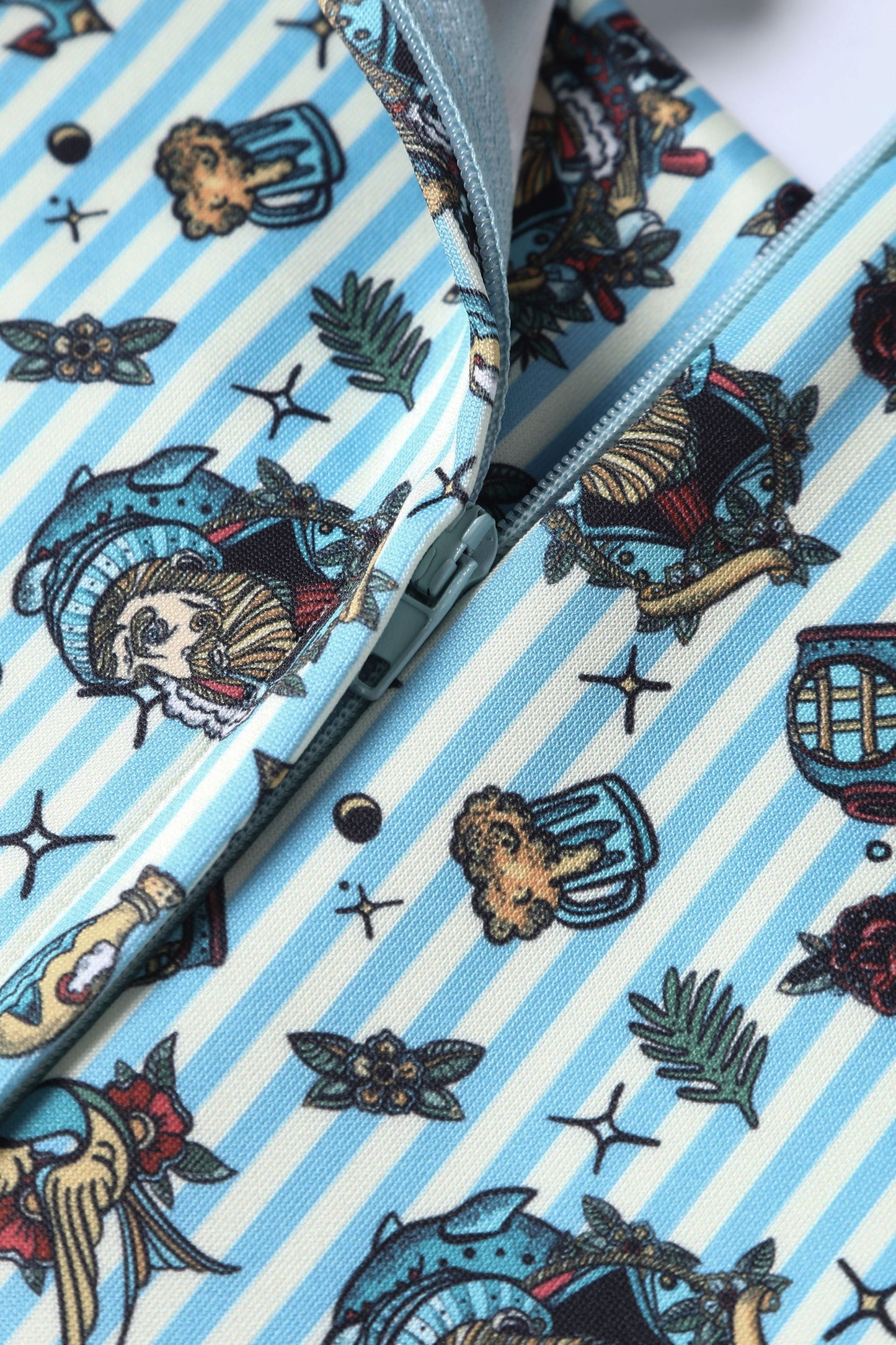 Amanda Blue Striped Flared Dress in Nautical Print