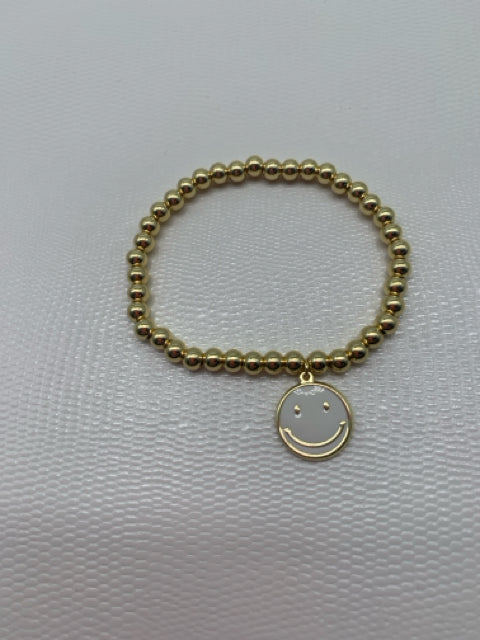 BRACELET 14KT GOLD BALL WITH SMILE FACE CHARM 5MM