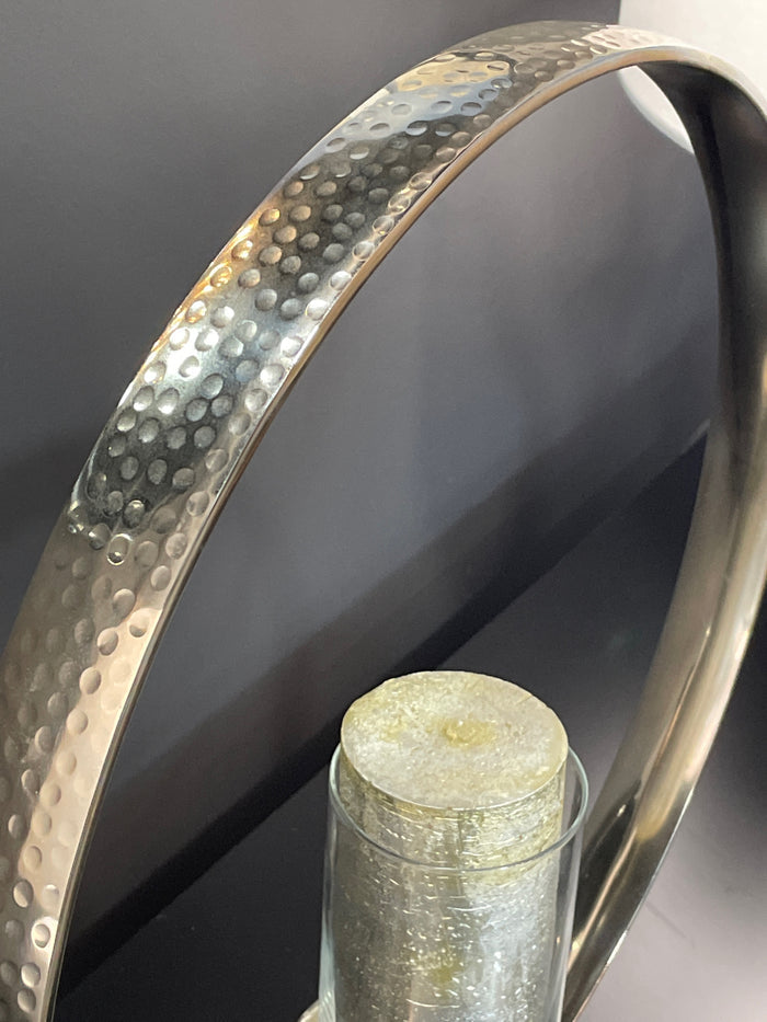 CANDLE HOLDER CIRCULAR HAMMERED SILVER