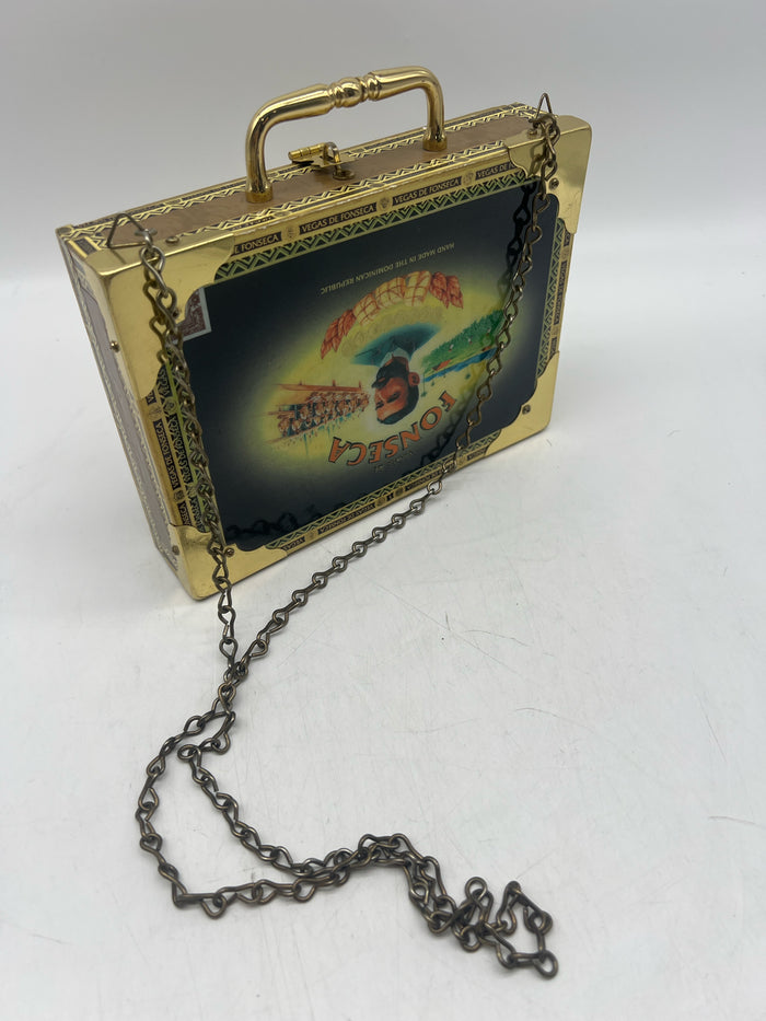 CIGAR BOX PURSE WITH GOLD DETAIL