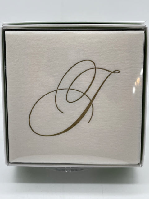 COCKTAIL NAPKIN "J" INITIAL WHITE AND GOLD PAPER LINEN