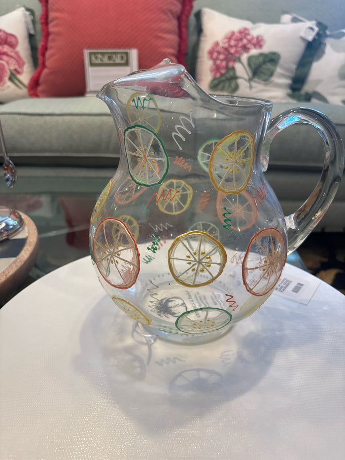 HAND PAINTED CITRUS GLASS PITCHER