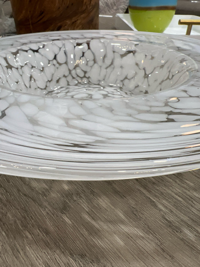 MURANO STYLED GLASS DECOR BOWL WHITE SPECKLE DESIGN