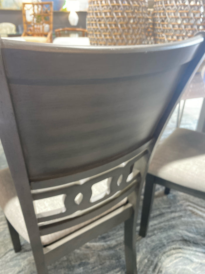 PAIR OF DINING CHAIRS GREY CUSHION WOOD FRAME
