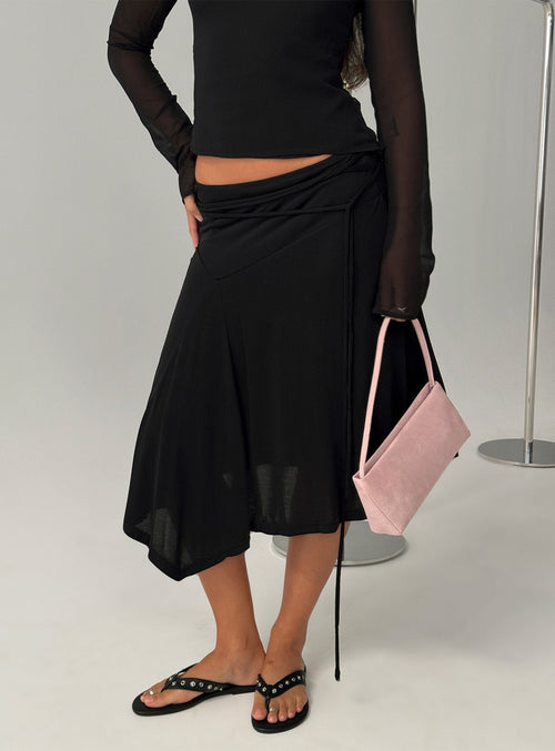 Joaney Tie Side Jersey Midi Skirt Black