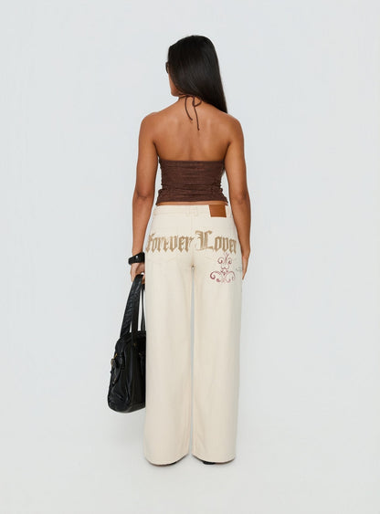 Than Forever Love Graphic Denim Jeans Cream