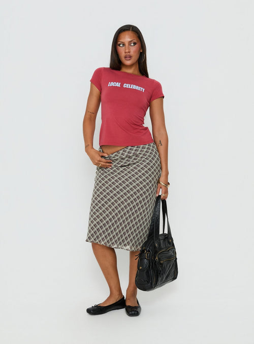 Sydni Midi Bias Cut Skirt Wine Check