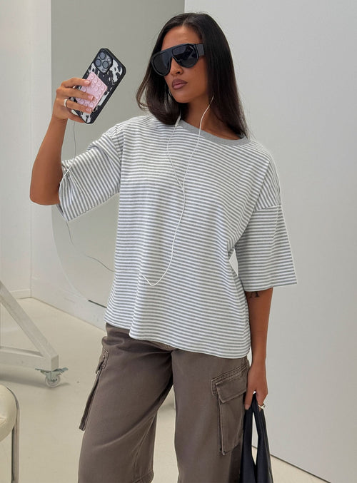 Settle Down Short Sleeve Top Grey / White Stripe