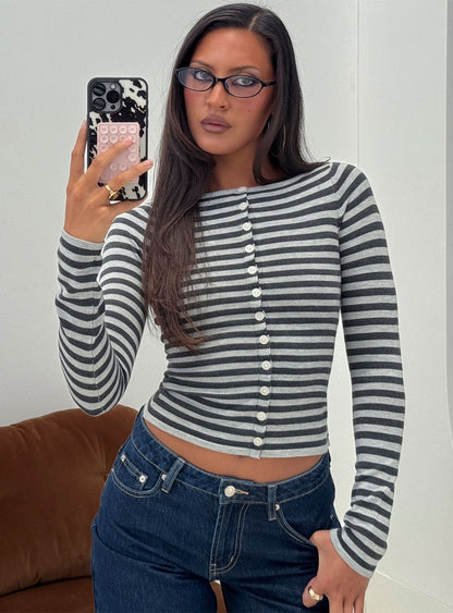 Vesira Button Detail Long Sleeve Knit Cardigan Stripe