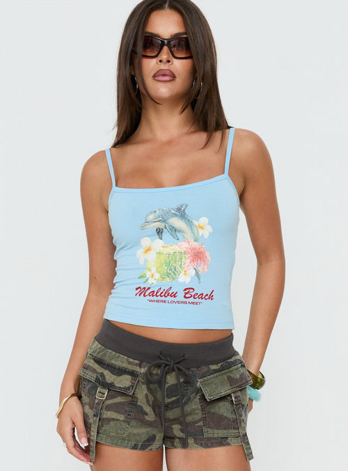 Where Lovers Meet Sequin Graphic Tank Top Blue