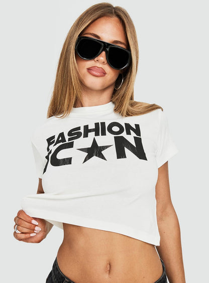 Fashion Icon Graphic Baby Tee White / Black