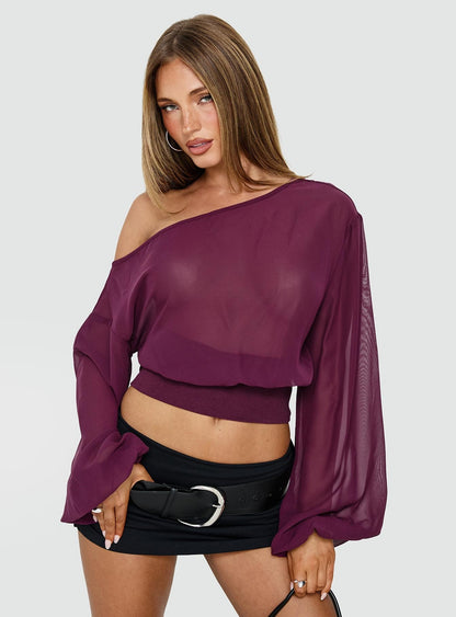 Idalina Slouchy Chiffon Top Plum