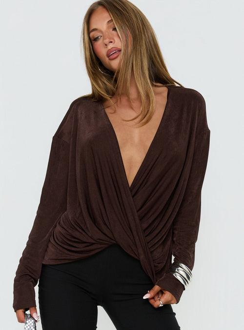Tit For Tat Long Sleeve Draped Top Chocolate