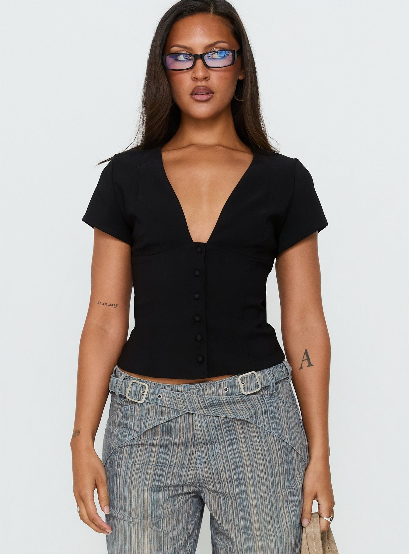 Serefina Short Sleeve Top Black
