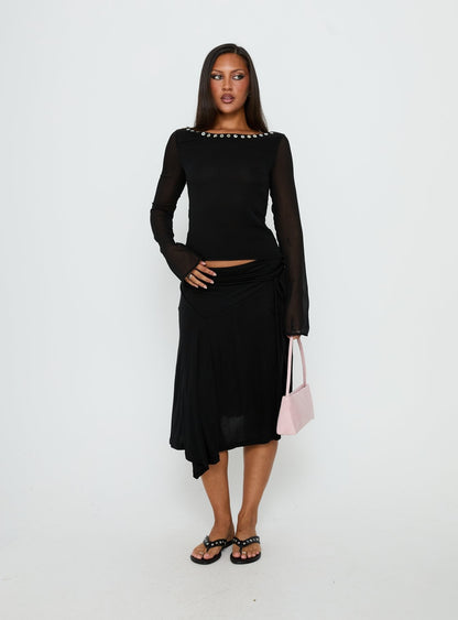 Joaney Tie Side Jersey Midi Skirt Black