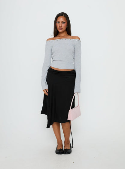 Miralys Off Shoulder Long Sleeve Knit Top Grey