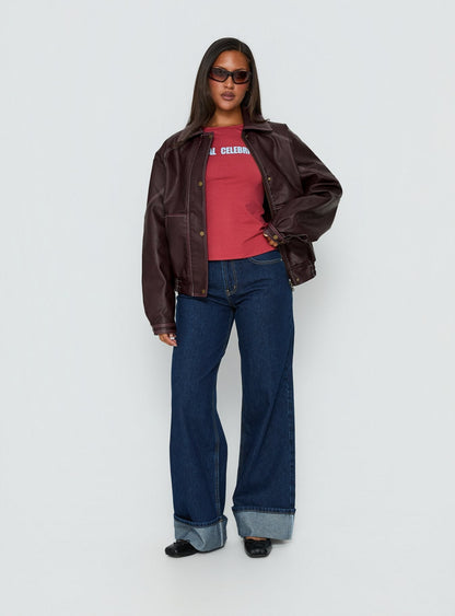 Jaxton Faux Leather Jacket Burgundy