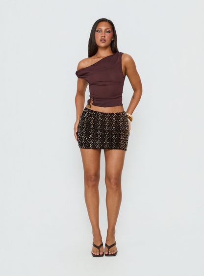 Zaraya Sequin Mini Skirt Brown