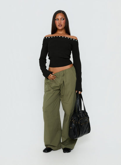 Miralys Off Shoulder Long Sleeve Knit Top Black