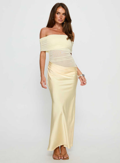 Osprey Mesh Off Shoulder Maxi Dress Yellow
