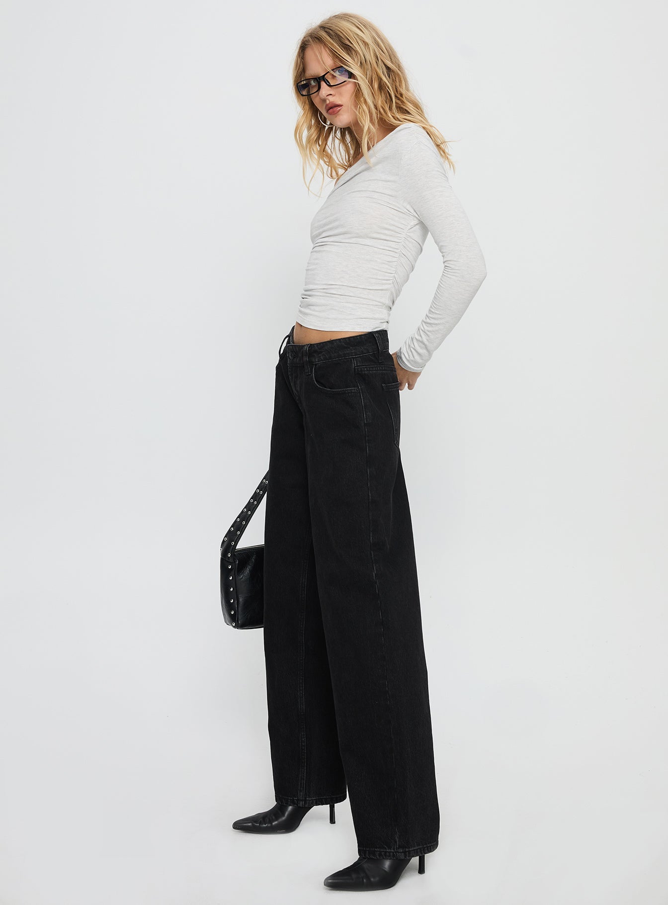 Ellanor Low Rise Slouch Denim Jean Washed Black
