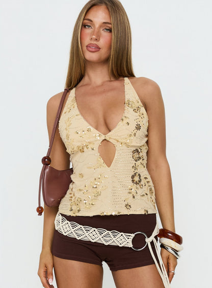 Eurydice Sequin Cross Back Detail Top Gold