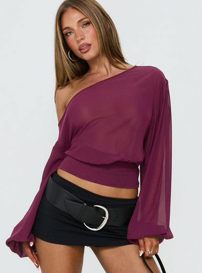 Idalina Slouchy Chiffon Top Plum