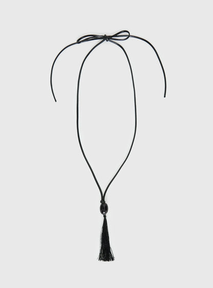 Fight The Feeling Long Tassel Necklace Black