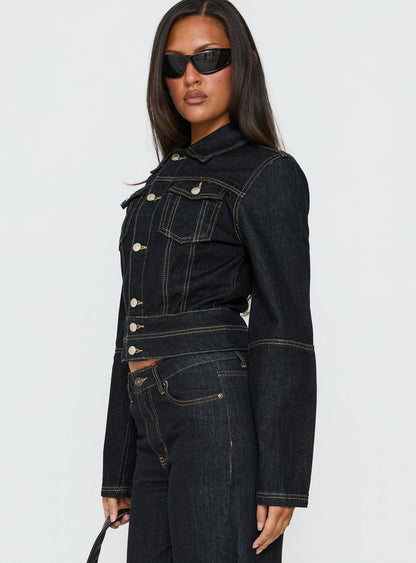 Remara Cinched Denim Jacket Dark Blue Wash