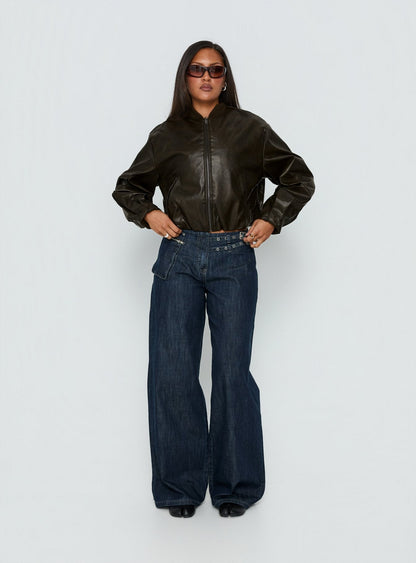Paltrow Mid Rise Wide Leg Cargo Jeans Dark Blue Wash