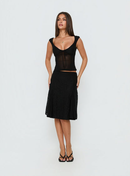 Quani Lace Midi Skirt Black