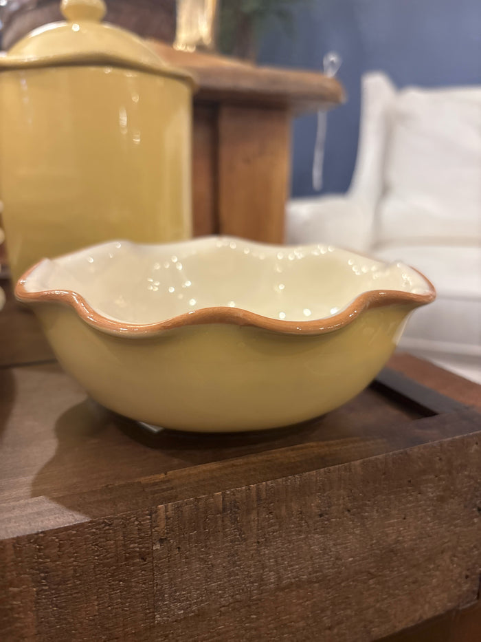 2 PC. ITALIAN CERAMIC W/LID & MATCHING YELLOW BOWL