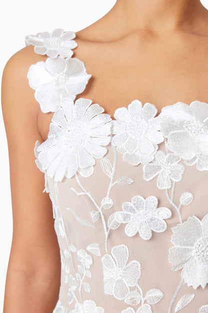 Moana Floral Embellished Mini Dress in White