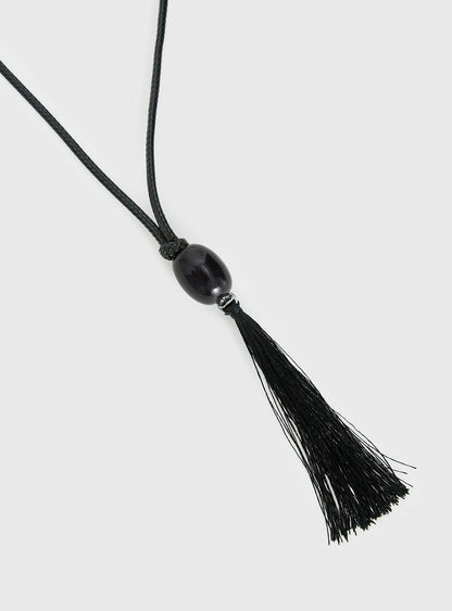 Fight The Feeling Long Tassel Necklace Black