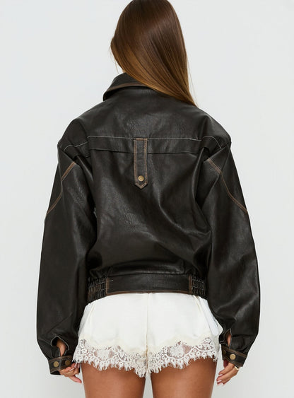 Jaxton Faux Leather Jacket Brown
