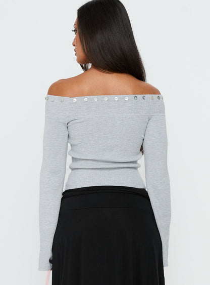 Miralys Off Shoulder Long Sleeve Knit Top Grey