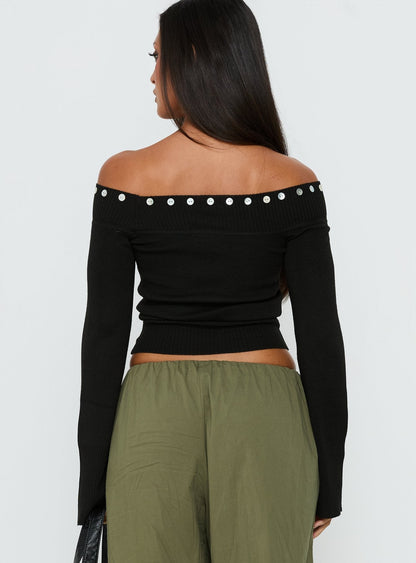Miralys Off Shoulder Long Sleeve Knit Top Black