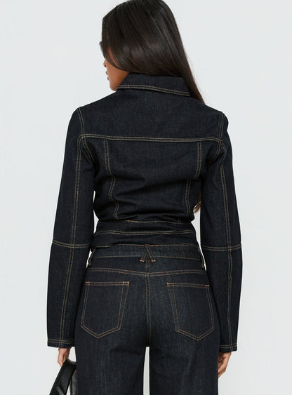 Remara Cinched Denim Jacket Dark Blue Wash