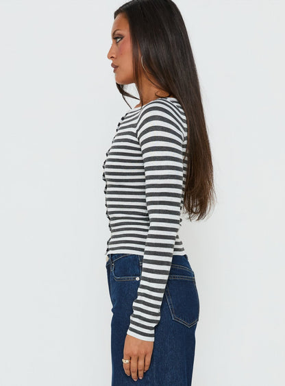 Vesira Button Detail Long Sleeve Knit Cardigan Stripe