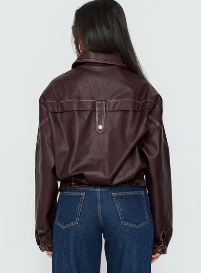 Jaxton Faux Leather Jacket Burgundy