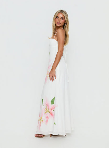 Anny Beaded Maxi Dress White Floral