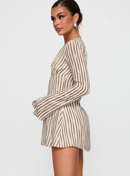 The Good Life Mini Dress Brown / White Stripe