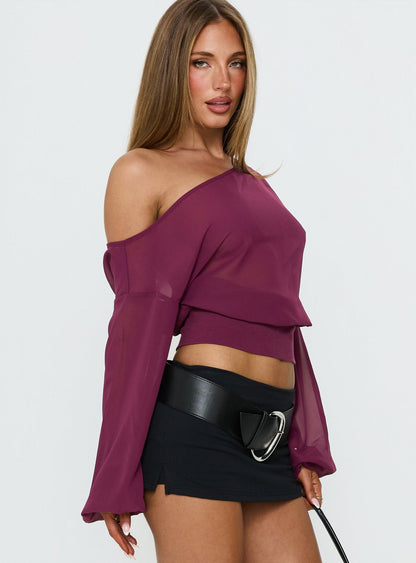 Idalina Slouchy Chiffon Top Plum
