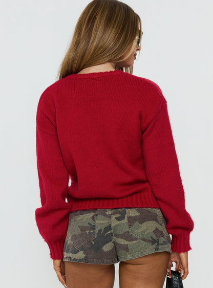 1997 Legacy Graphic Knit Sweater Burgundy