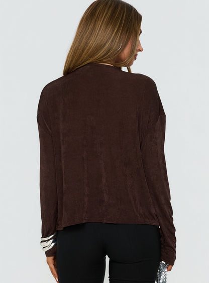 Tit For Tat Long Sleeve Draped Top Chocolate