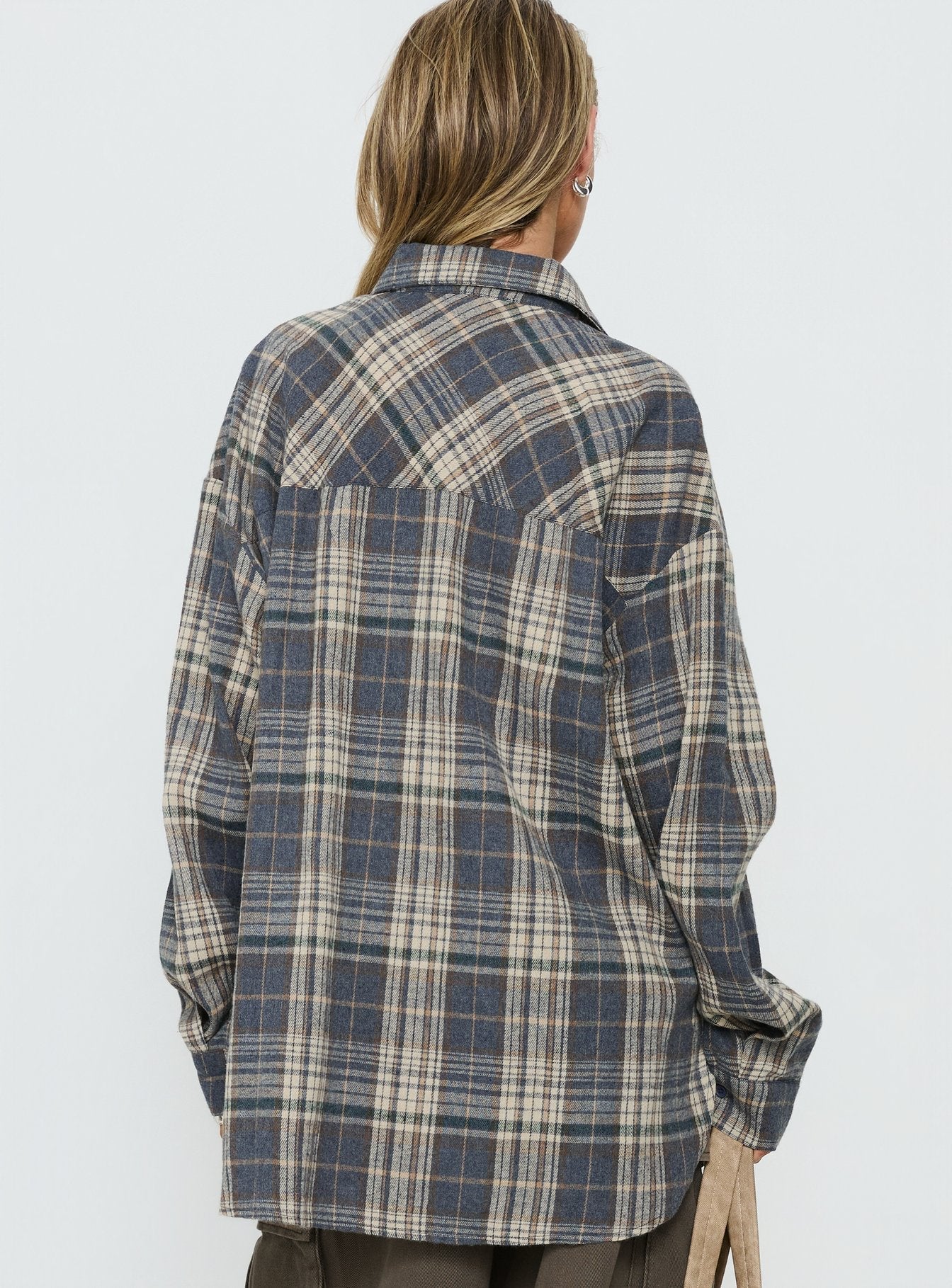 Clarity Oversized Long Sleeve Shirt Ash Plaid