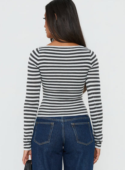 Vesira Button Detail Long Sleeve Knit Cardigan Stripe